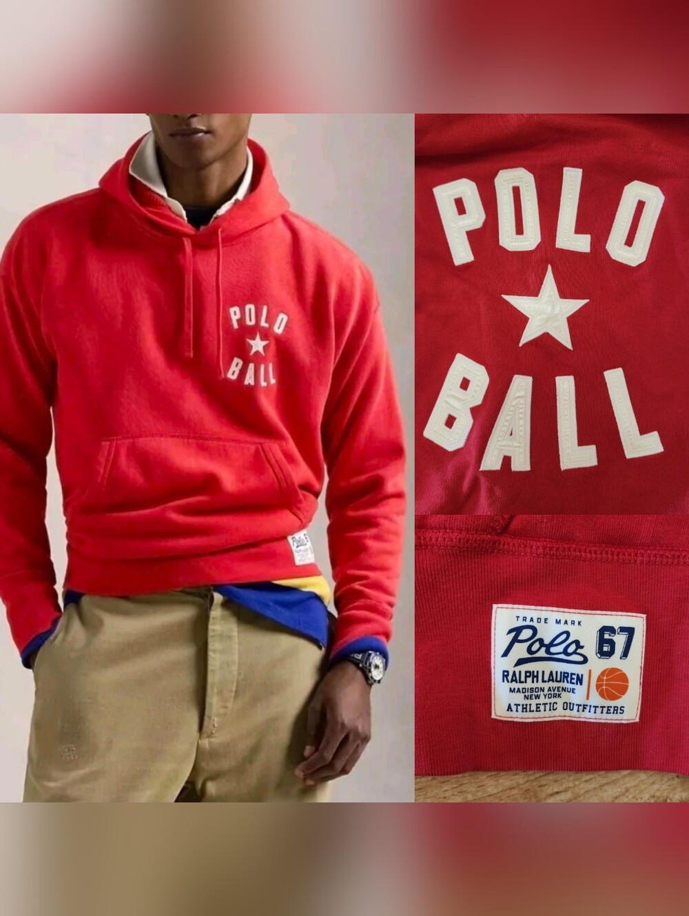 Polo Ralph Lauren Basket Ball Embroidered Hoodie Mens M Red 1993 Vintage Fit